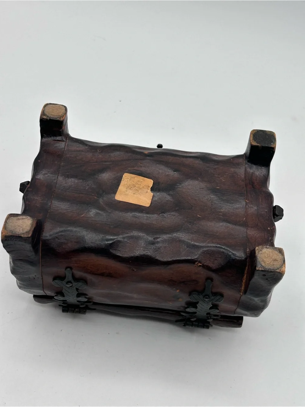 Vintage Hand Carved Rustic Domed Wooden Treasure Chest Trinket Box Brutalist